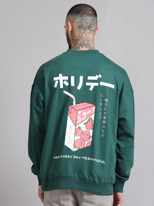 Men's Green Graphic Print Oversized Sweatshirt