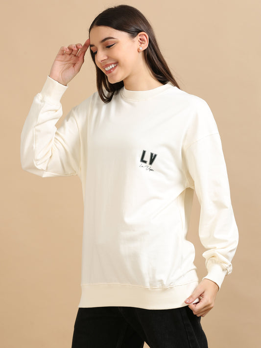 Women's Off White Graphic Print Oversized Sweatshirt