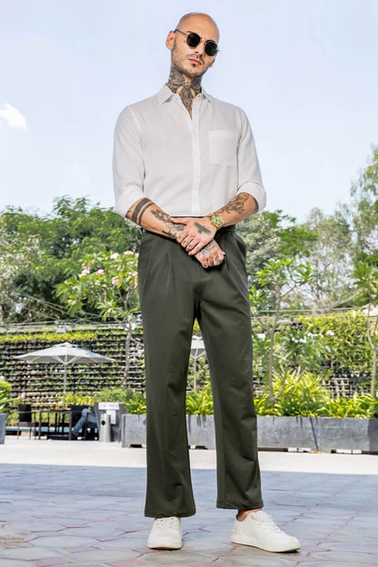 Olive Baggy fit Street Savvy Double Pleated Korean Trousers