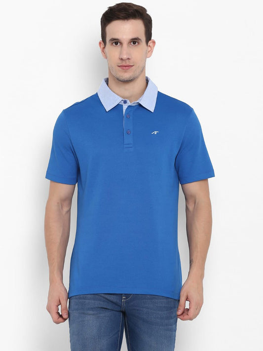 Alcis Men Blue Solid Polo Collar T-shirt ECMPO02021-S