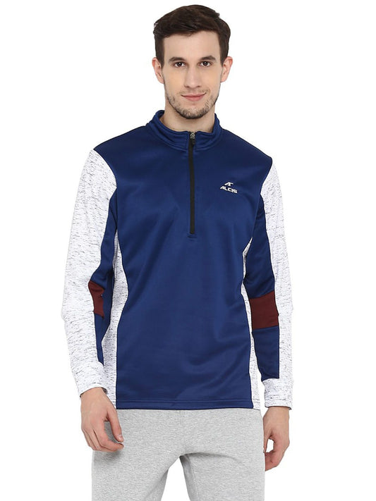 Alcis Men Navy Blue Solid Pullover Sweatshirt With Contrast Sleeves