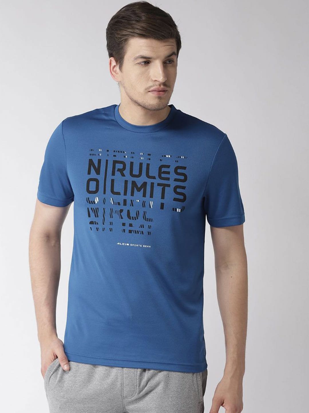 Alcis Men Blue Printed Round Neck T-shirt