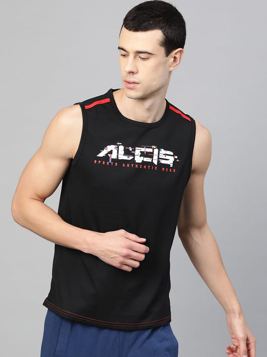 Alcis Men Black Printed Round Neck Training T-shirt