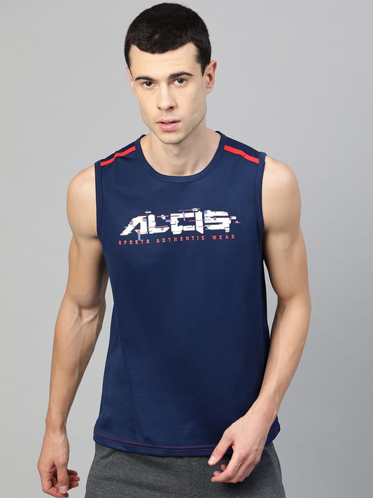 Alcis Men Navy Blue Printed Round Neck Training T-shirt