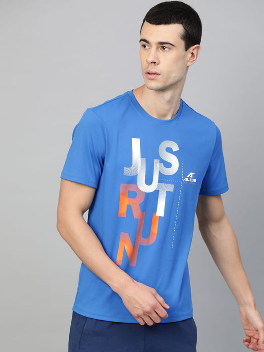 Alcis Men Blue Printed Round Neck Running T-shirt