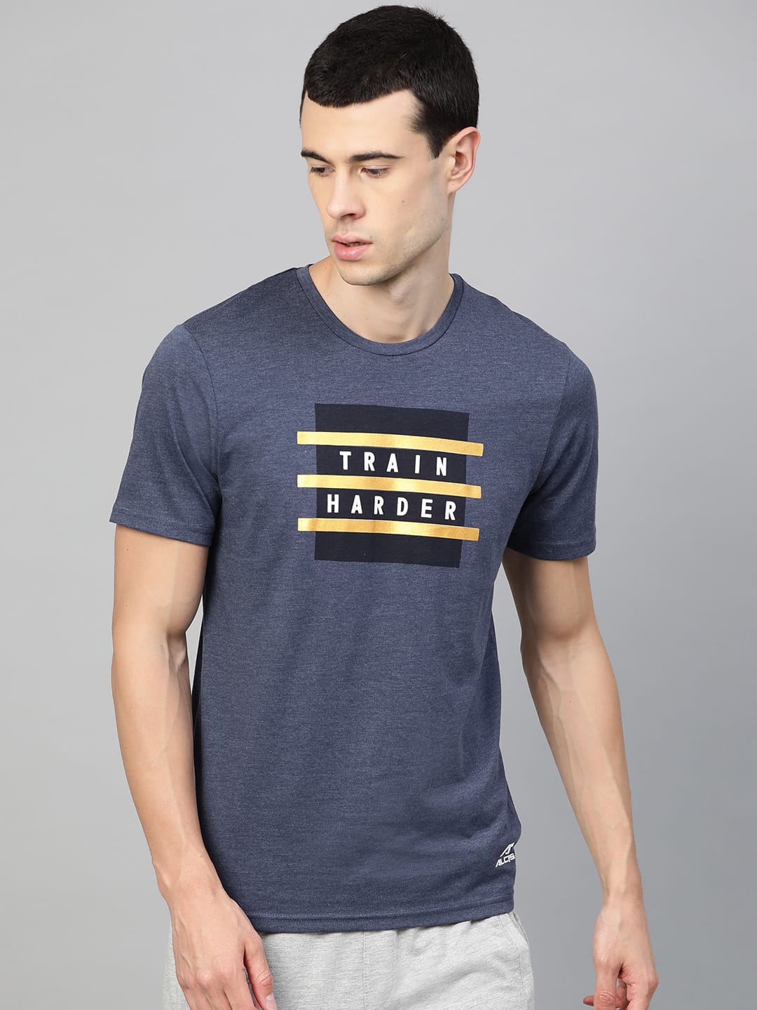 Alcis Men Navy Blue Printed Round Neck Training T-shirt