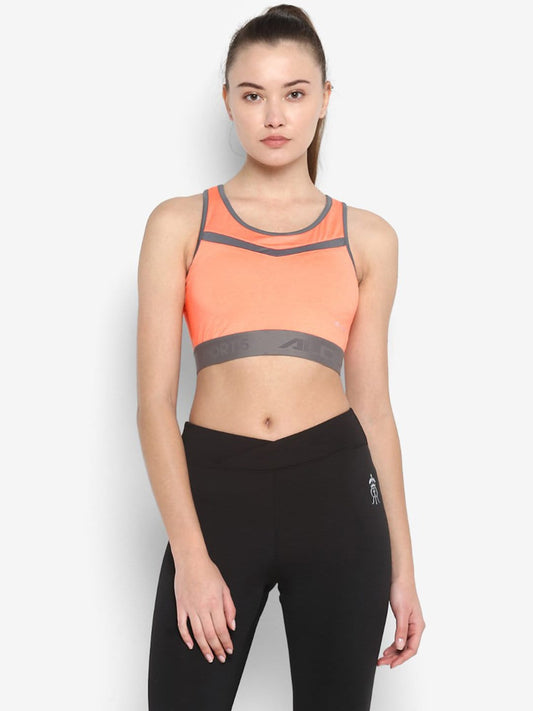 Alcis Orange Solid Non-Wired Non Padded Sports Bra ECWBR0031