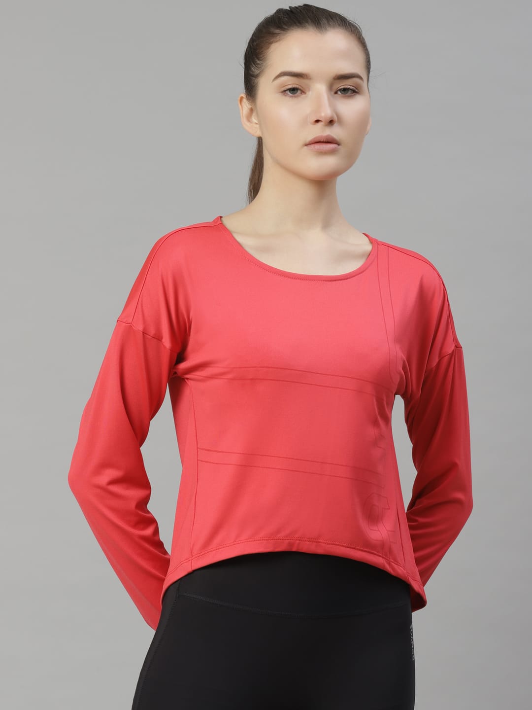 Alcis Women Pink Striped Slim Fit Round Neck T-shirt
