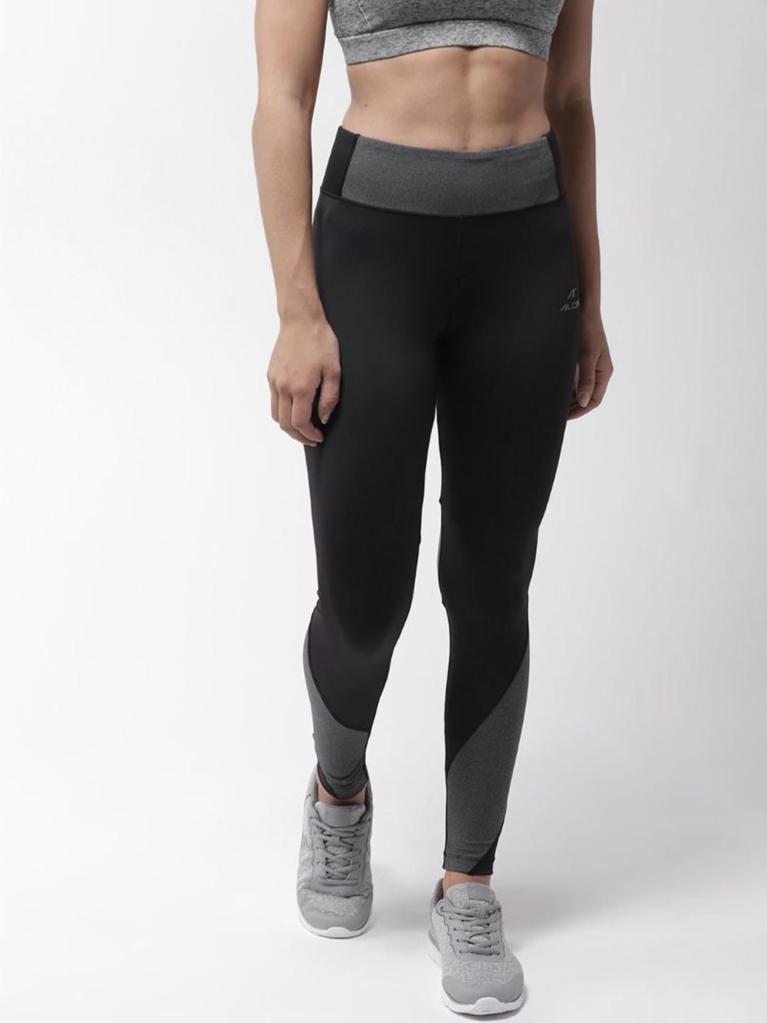 Alcis Women Black  Grey Colourblocked Tights