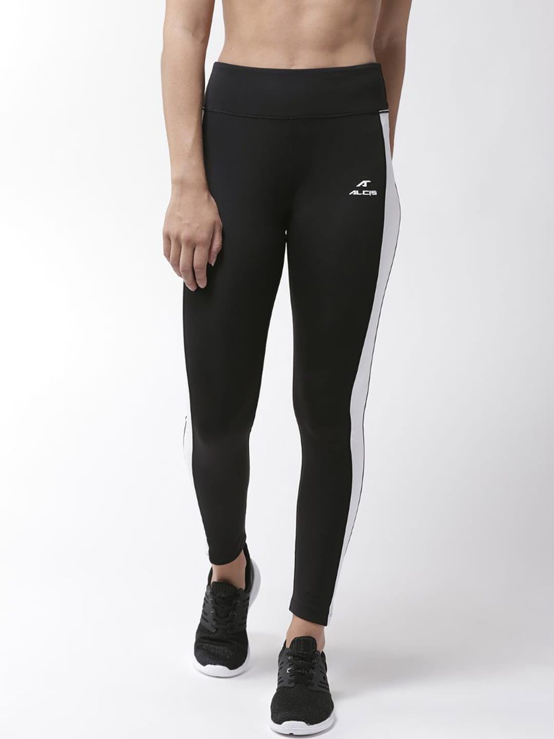 Alcis Women Black  White Solid Tights