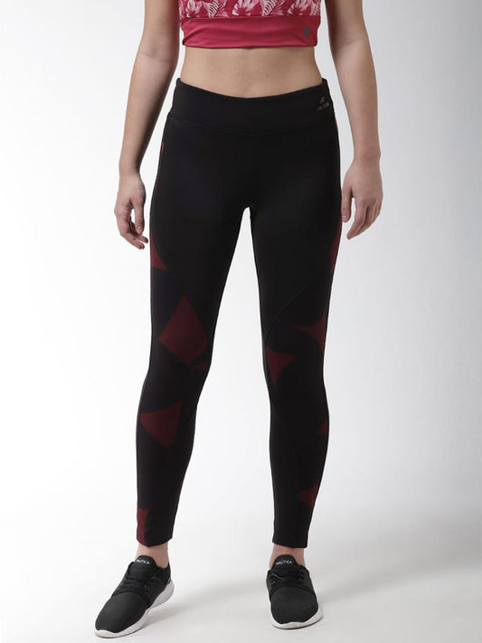 Alcis Women Black  Maroon Printed Training Tights