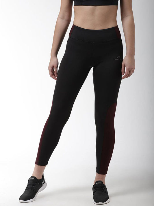 Alcis Women Black  Burgundy Colourblocked Training Tights