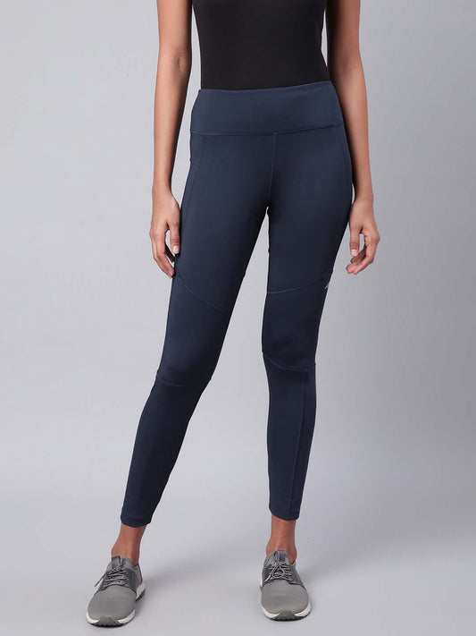 Alcis Women Navy Blue Rapid Dry Solid Cropped Training Tights