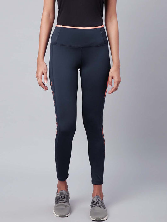 Alcis Women Navy Blue Rapid Dry Solid Cropped Training Tights