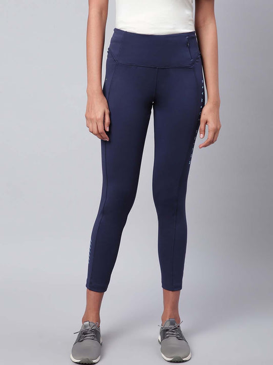 Alcis Women Navy Blue Rapid Dry Solid Cropped Training Tights