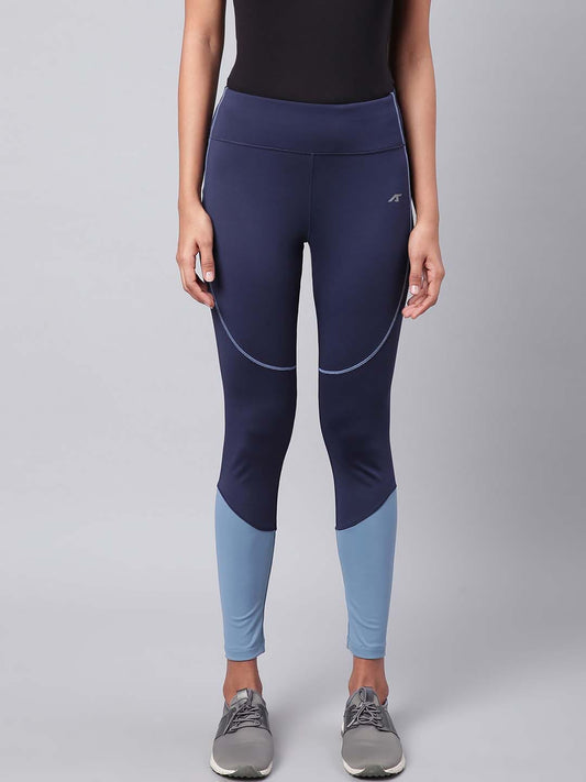 Alcis Women Navy Blue Secure Fit Colourblocked Cropped Training Tights