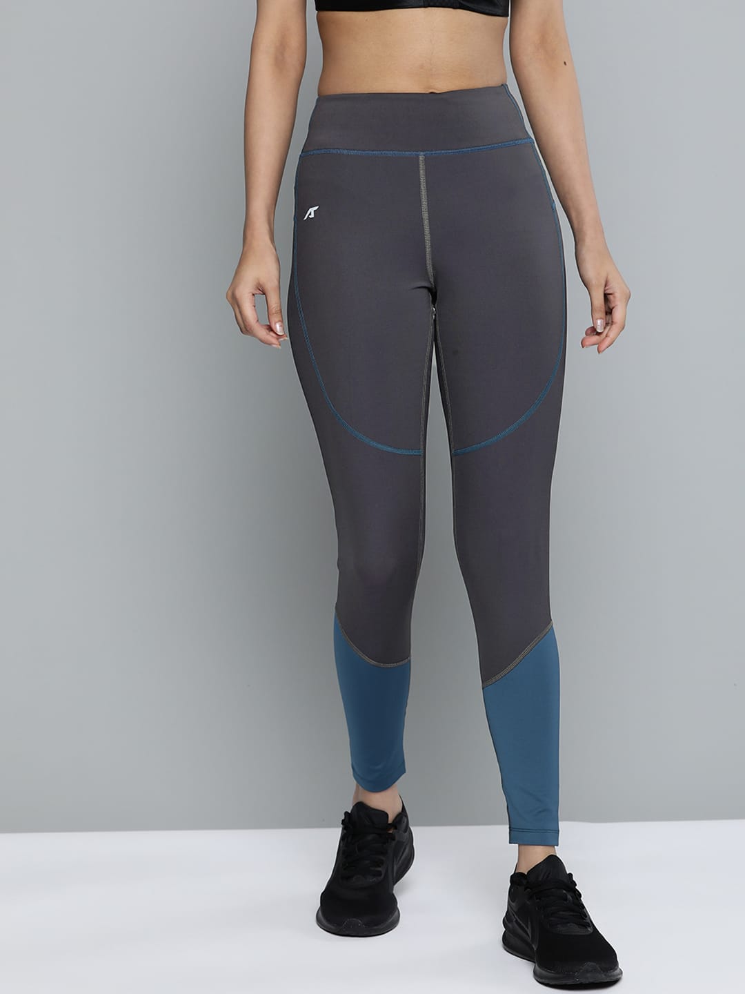 Alcis Women Grey  Teal Blue Colourblocked Tights