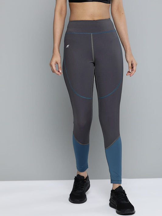 Alcis Women Grey  Teal Blue Colourblocked Tights