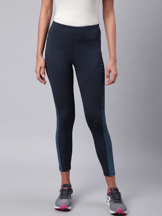 Alcis Women Blue Rapid Dry Printed Cropped Training Tights