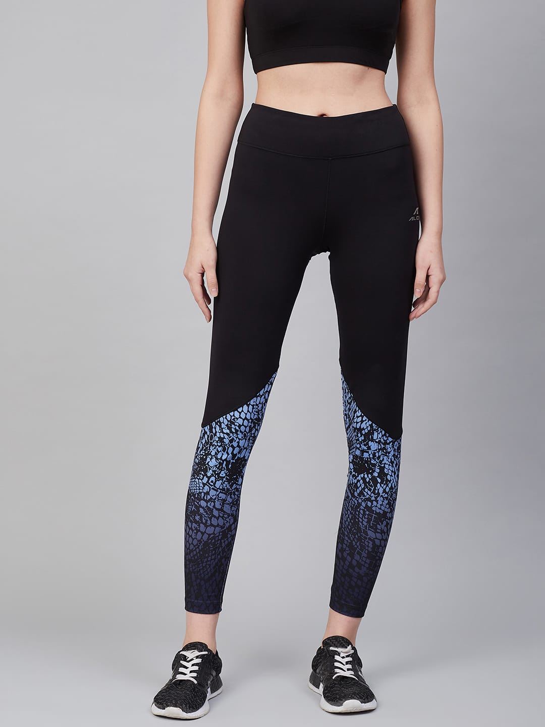 Alcis Women Black  Blue Printed Training Tights