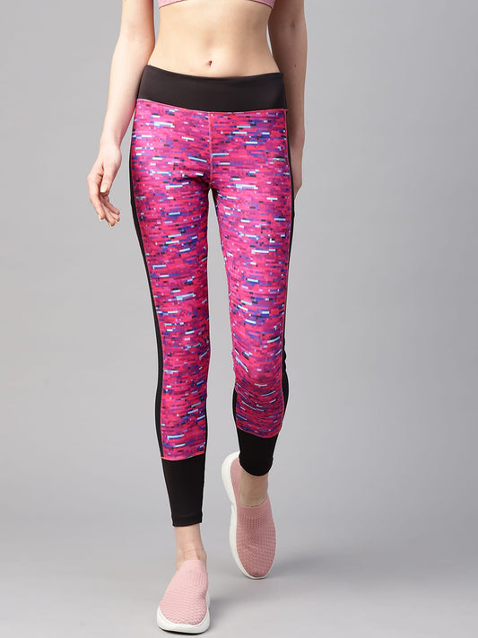 Alcis Women Pink  Black Abstract Print Tights