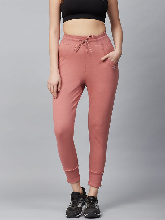 Alcis Women Peach-Coloured Slim Fit Solid Cropped Joggers