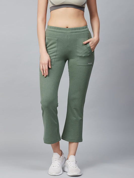 Alcis Women Olive Green Slim Fit Solid Cropped Track Pants