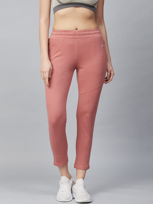 Alcis Women Peach-Coloured Slim Fit Solid Cropped Track Pants