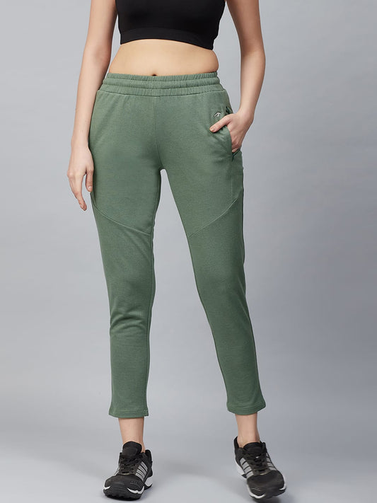 Alcis Women Olive Green Slim Fit Solid Cropped Track Pants