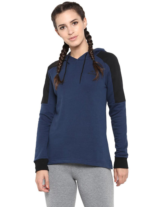Alcis Women Blue  Black Colourblocked Hooded Sweatshirt