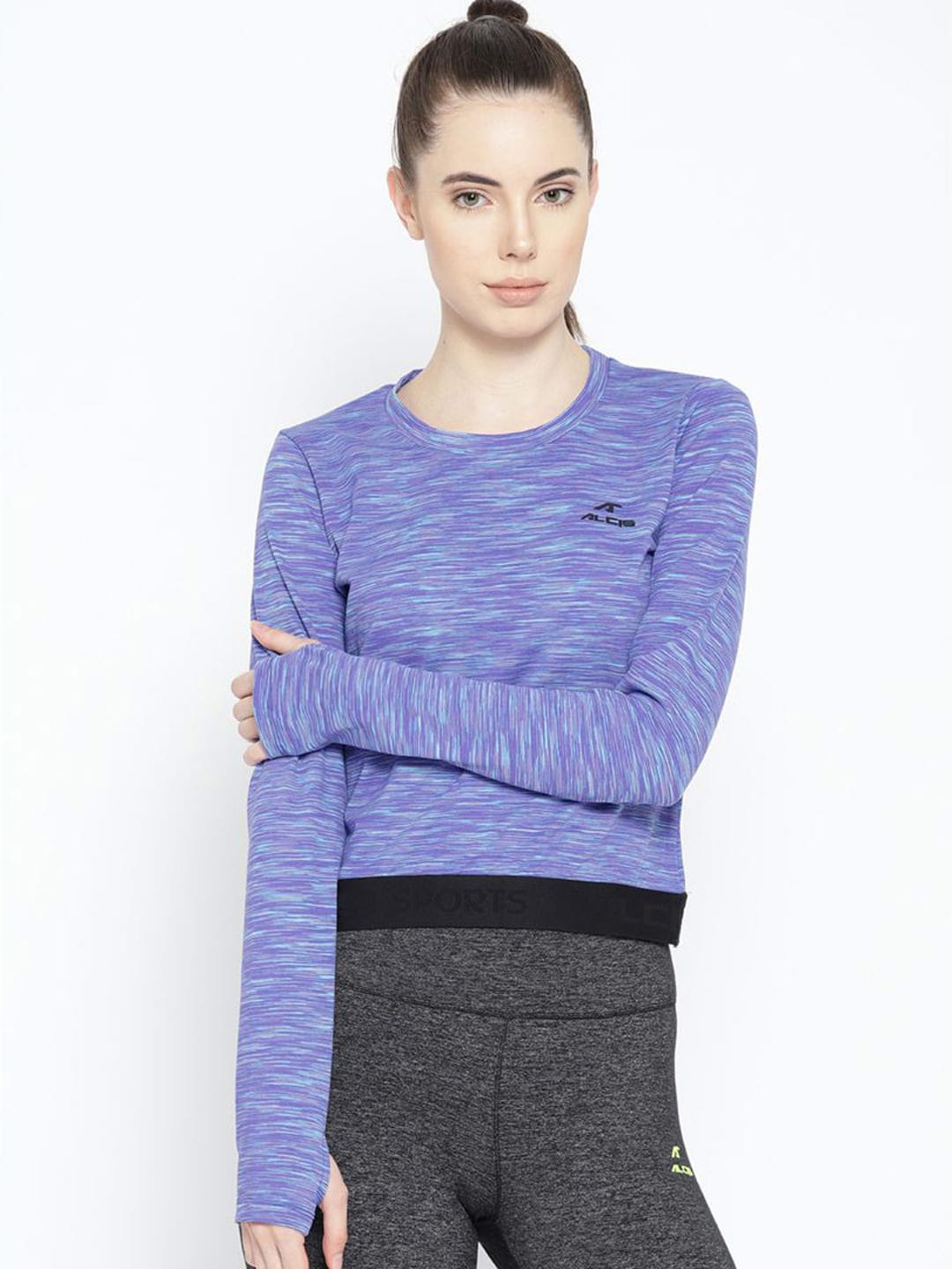 Alcis Women Purple Self Design Round Neck T-shirt