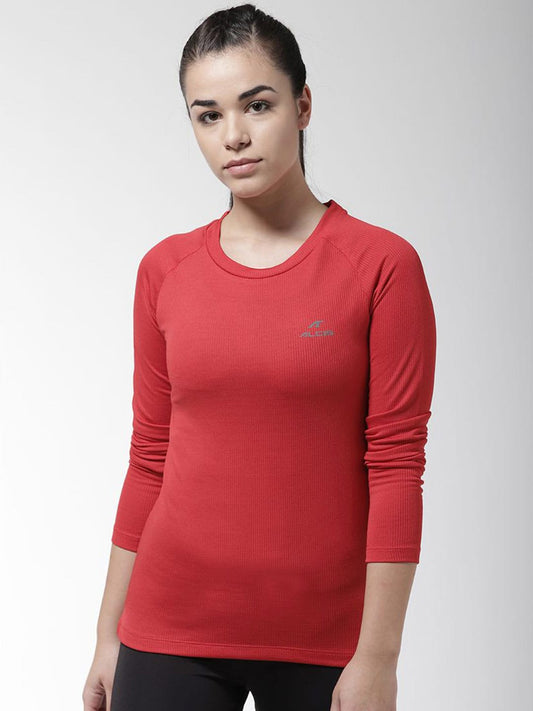 Alcis Women Red Self Design Round Neck T-shirt