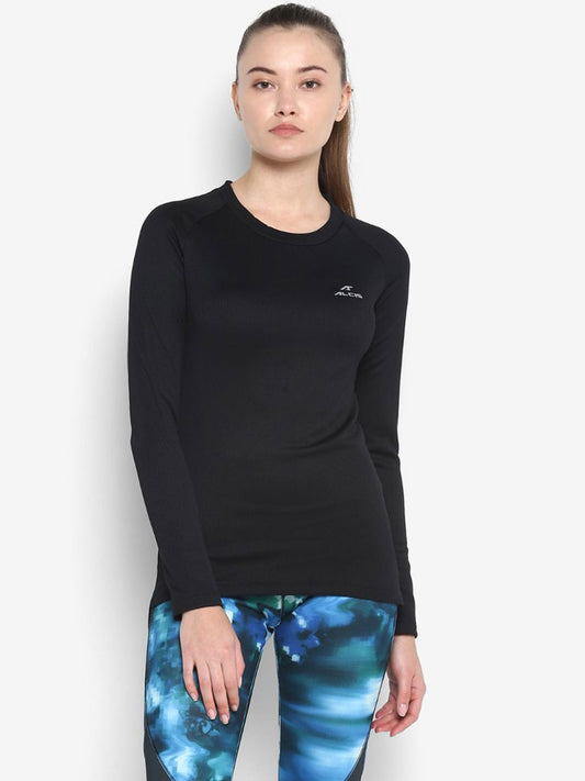 Alcis Women Black Solid Round Neck T-shirt