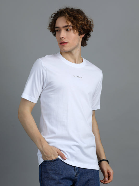 Men's White Typographic Regular Fit T-Shirt