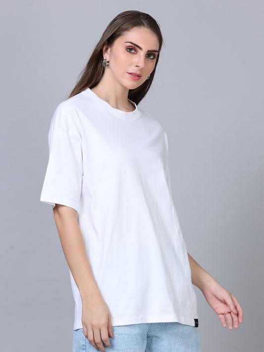 Women's White Solid Knitted Oversized T-Shirt