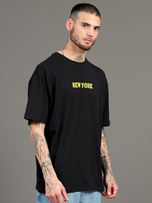 Men's Black Graphic Oversized T-Shirt