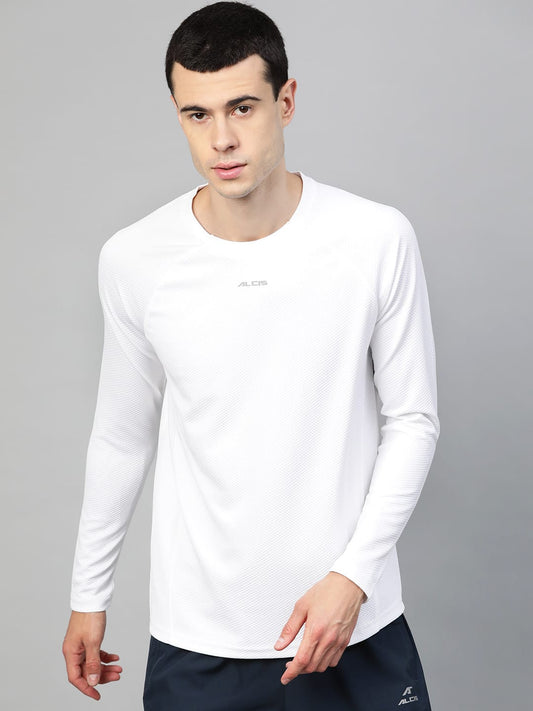 Alcis Men White Self-Design Round Neck T-shirt