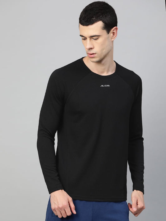 Alcis Men Black Self-Design Round Neck T-shirt