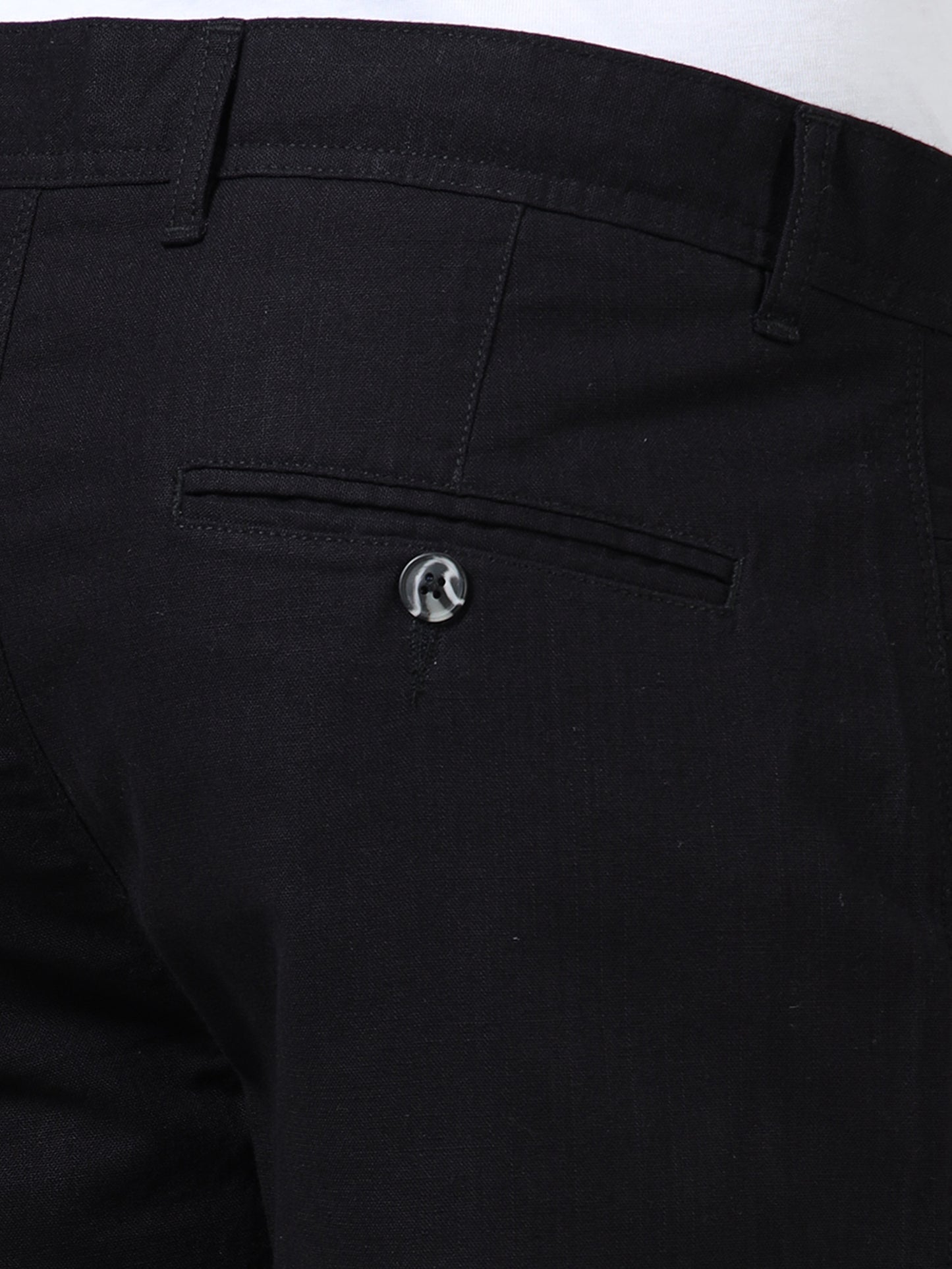 Men's Black Regular Fit Solid Linen Trousers