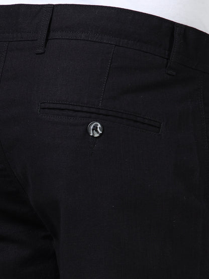Men's Black Regular Fit Solid Linen Trousers