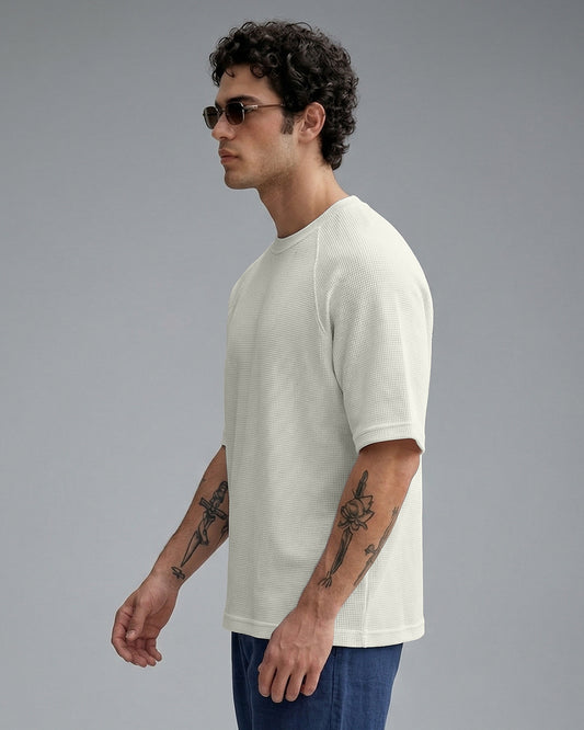 Men's Cream Textured Oversized Fit T-Shirt