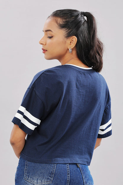 Funny Tales Print Extended Sleeves Cotton Pink Boxy Top