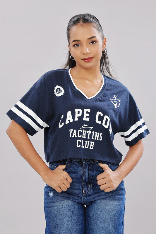 Funny Tales Print Extended Sleeves Cotton Pink Boxy Top