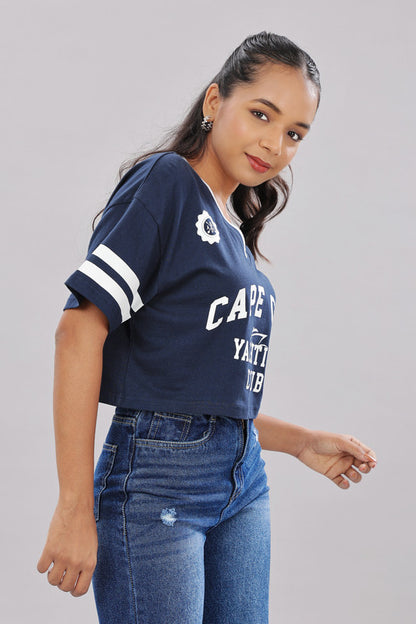 Funny Tales Print Extended Sleeves Cotton Pink Boxy Top