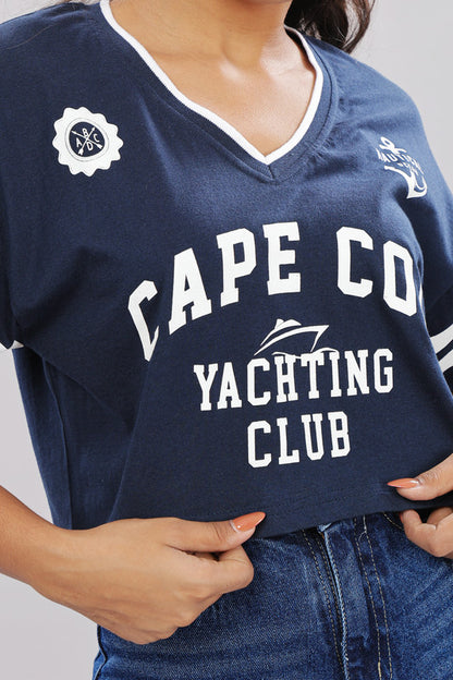 Funny Tales Print Extended Sleeves Cotton Pink Boxy Top