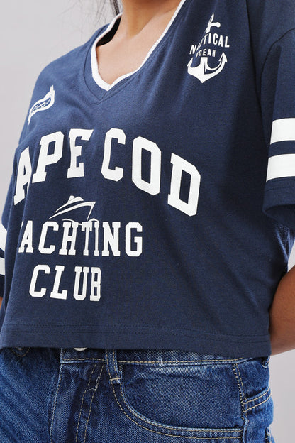 Funny Tales Print Extended Sleeves Cotton Pink Boxy Top