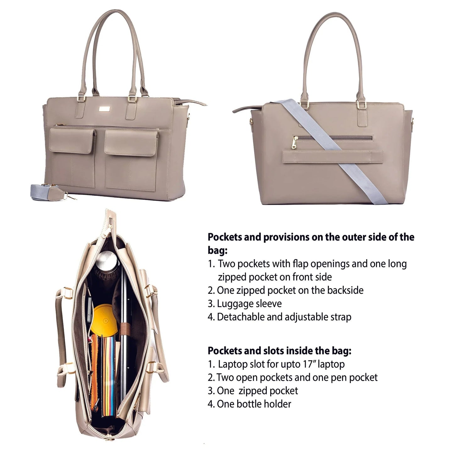 Stylish oversized tote bag with multiple pockets, ideal for carrying a fashionable laptop tote bag