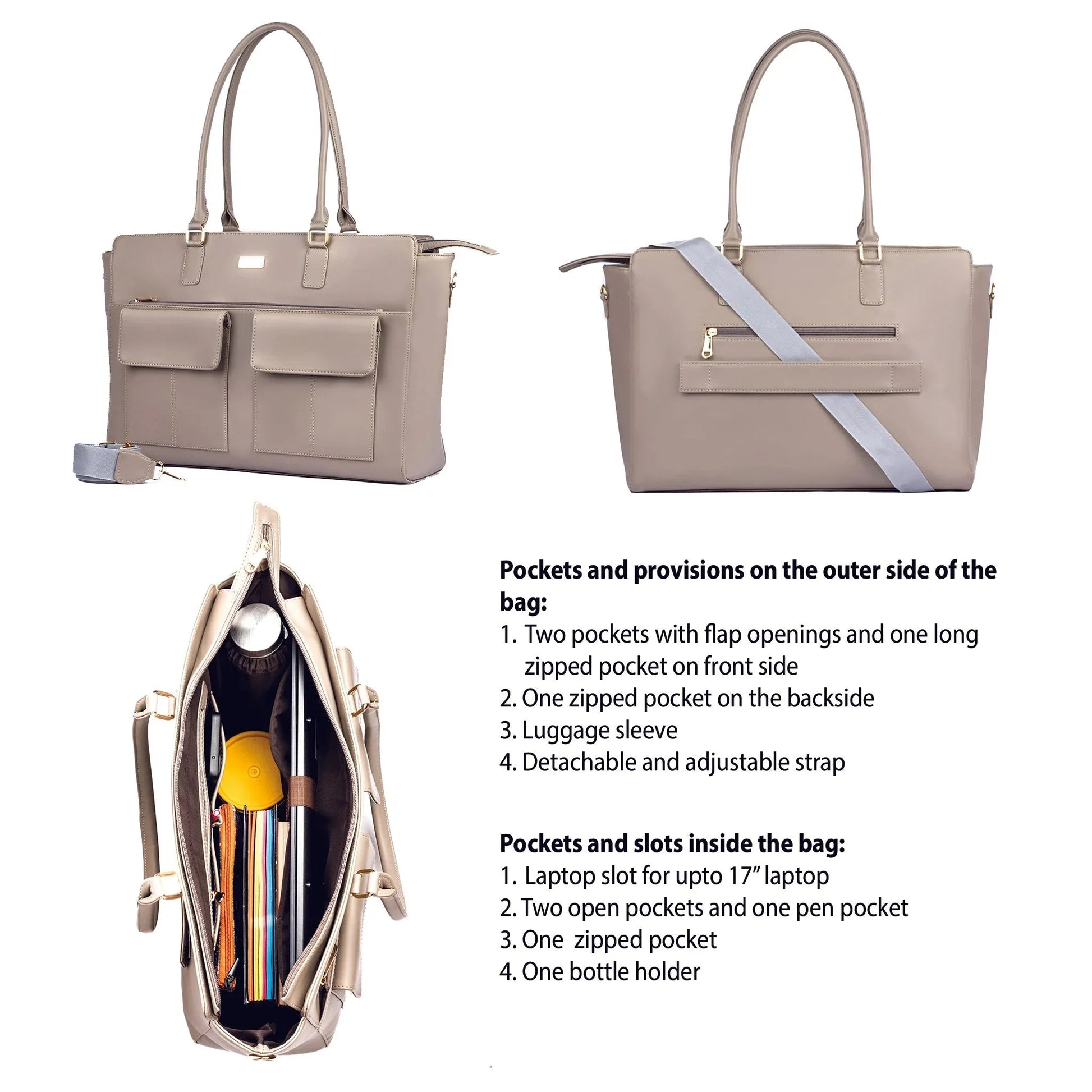 Stylish oversized tote bag with multiple pockets, ideal for carrying a fashionable laptop tote bag