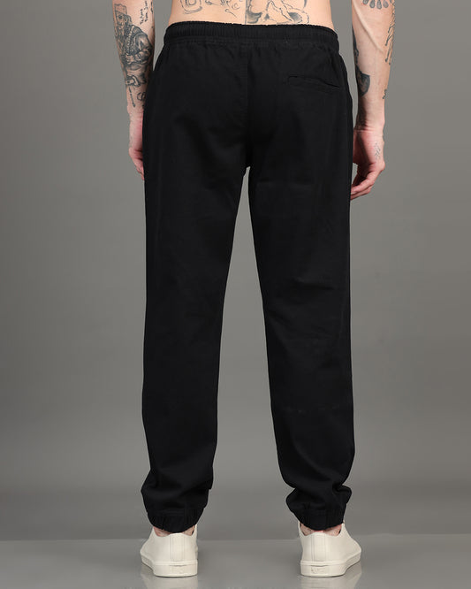 Men's Black Regular Fit Solid Cotton Joggers