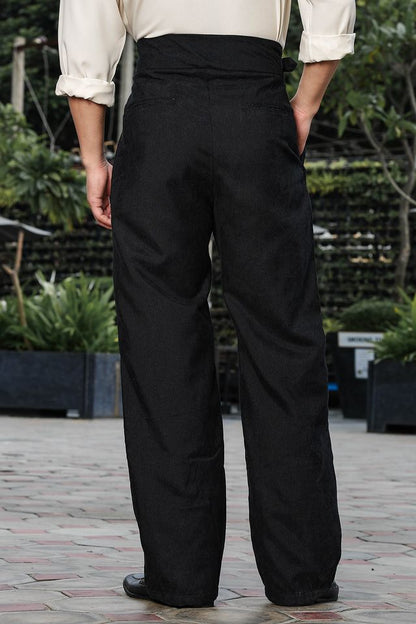 Black Corduroy Gurkha Trousers with Double Pleated Front